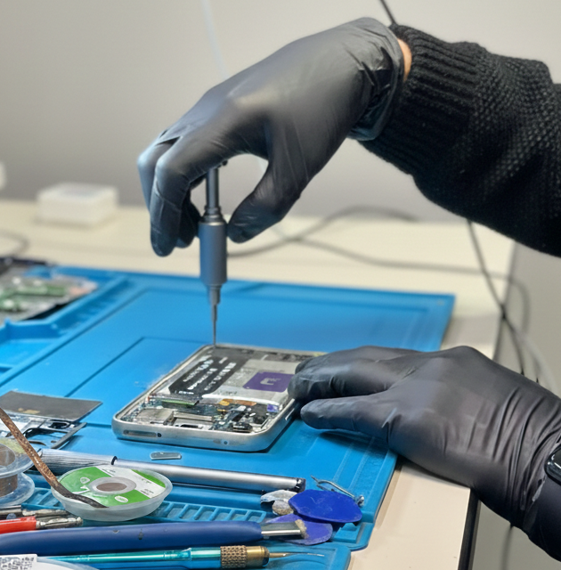Tecnico realizando una reparacion de dispositivos